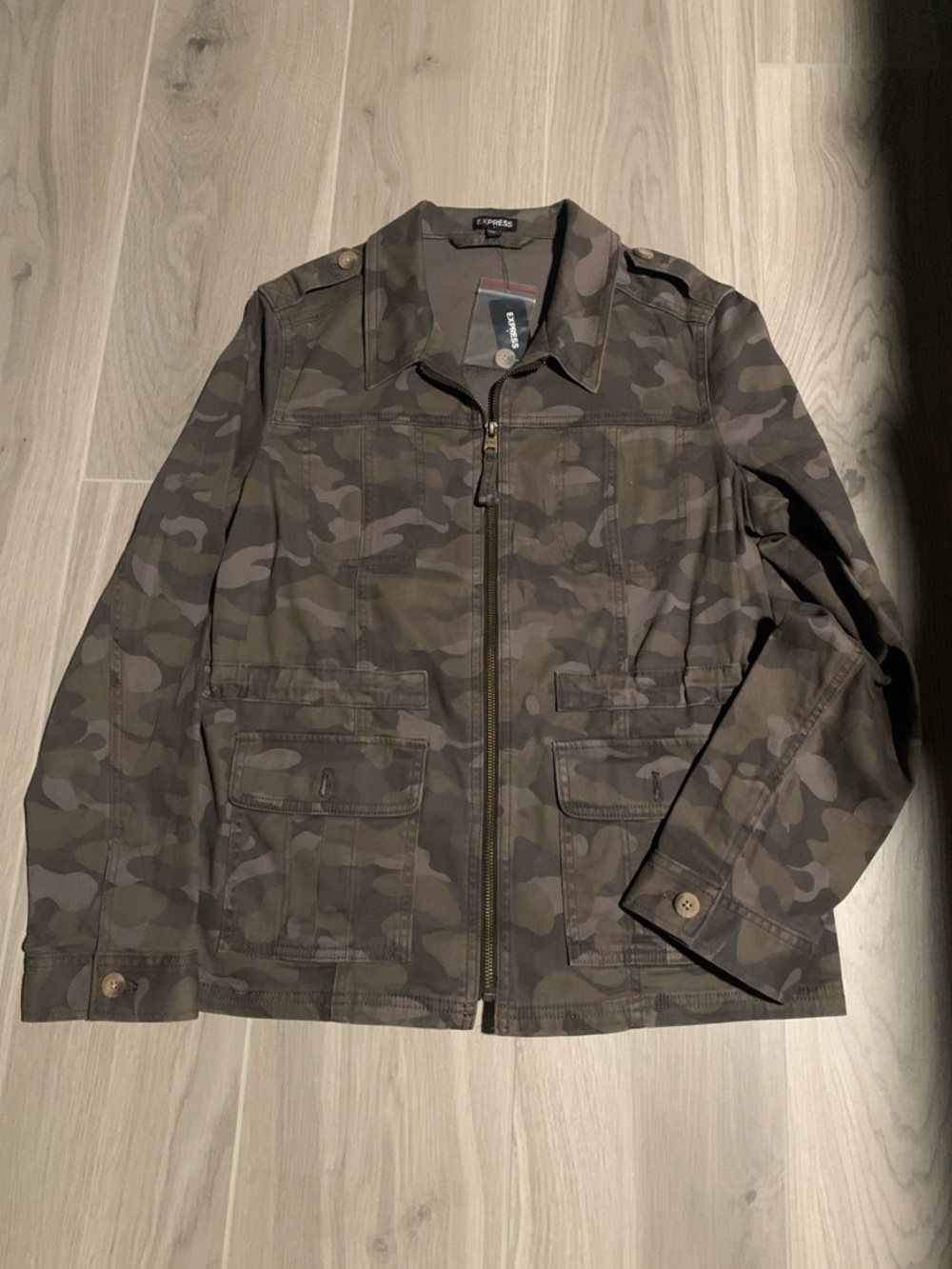 Express Women’s Camo Bomber Jacket - Olive/Brown